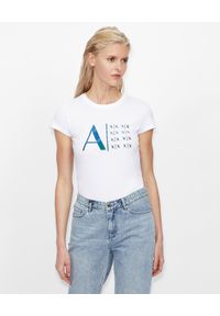 Armani Exchange - ARMANI EXCHANGE - Biały T-shirt z nadrukiem. Okazja: na co dzień. Kolor: biały. Materiał: jeans, bawełna. Wzór: nadruk. Styl: klasyczny, casual #1