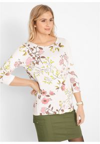 bonprix - Shirt w kwiaty. Kolor: biały. Materiał: wiskoza. Wzór: kwiaty #1