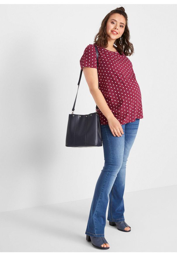 bonprix - T-shirt ciążowy (2 szt.), bawełna organiczna ze wzorem w kropki. Kolekcja: moda ciążowa. Kolor: fioletowy. Materiał: bawełna. Długość rękawa: krótki rękaw. Długość: krótkie. Wzór: kropki