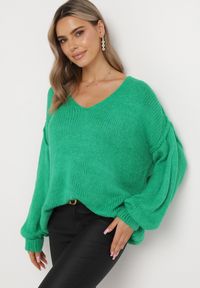 Born2be - Zielony Sweter z Szerokimi Rękawami Armananis. Kolor: zielony. Materiał: tkanina, dzianina #1