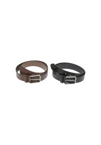 Pasek woven z synthetic leather embossed Urban Classics (x2). Kolor: czarny. Materiał: skóra, syntetyk. Wzór: paski #1