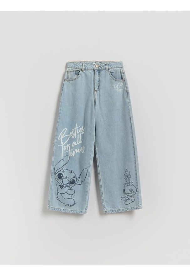 Reserved - Jeansy wide leg Lilo i Stitch - niebieski. Kolor: niebieski