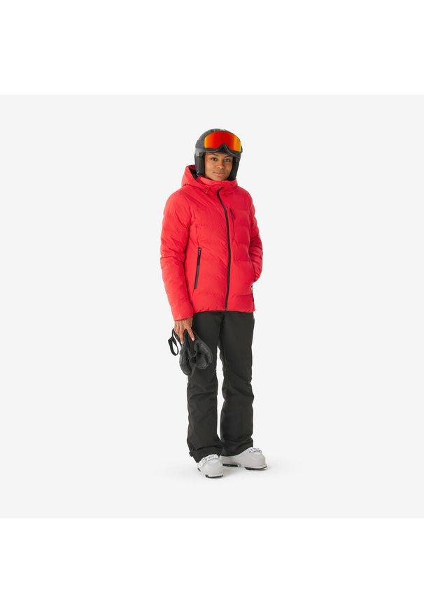 WEDZE - Kurtka narciarska damska Quechua 500 Warm. Kolor: czerwony. Materiał: włókno. Sezon: zima. Sport: narciarstwo
