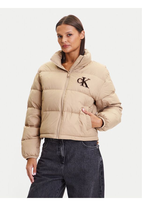 Calvin Klein Jeans Kurtka puchowa Graphic Logo LV047D503G Beżowy Regular Fit. Kolor: beżowy. Materiał: syntetyk