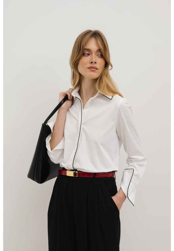 KOSZULA LOTTI BIAŁA L - Flawless. Okazja: na spotkanie biznesowe. Kolor: biały. Materiał: materiał, wiskoza, elastan, jeans, bawełna. Długość: długie. Sezon: lato. Styl: klasyczny, biznesowy, elegancki