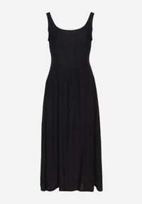 Born2be - Czarna Wiskozowa Sukienka o Rozkloszowanym Kroju Milareina. Okazja: na co dzień. Kolor: czarny. Materiał: wiskoza. Długość rękawa: długi rękaw. Wzór: aplikacja. Typ sukienki: rozkloszowane. Styl: casual, elegancki #2