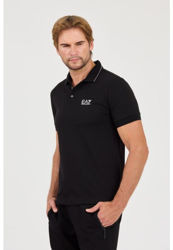 EA7 Emporio Armani - EA7 Czarna męska koszulka polo, Rozmiar XXL. Typ kołnierza: polo. Kolor: czarny