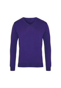 PREMIER - Sweter Męski Z Dzianiny Z Dekoltem V. Kolor: fioletowy. Materiał: dzianina