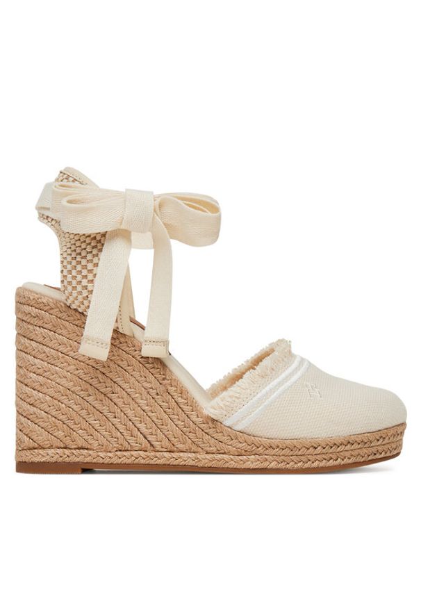 TOMMY HILFIGER - Tommy Hilfiger Espadryle Fringe Canvas High Wedge FW0FW08878 Écru. Kolor: kremowy. Materiał: materiał
