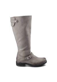 Szare Kozaki Simen Damskie Ocieplane Buty Zimowe. Okazja: na co dzień. Zapięcie: klamry. Kolor: szary. Szerokość cholewki: normalna. Wzór: paski. Wysokość cholewki: przed kolano. Materiał: nubuk. Sezon: zima. Styl: casual, klasyczny #9