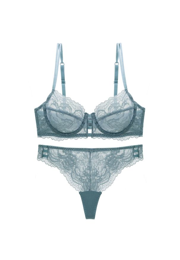 Intica - Komplet koronkowy z fiszbinami i szerszymi ramiączkami Hannakaisa. Kolor: niebieski. Materiał: koronka