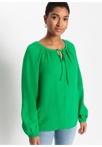 bonprix - Bluzka z przewiewnego muślinu. Kolor: zielony. Materiał: bawełna #1