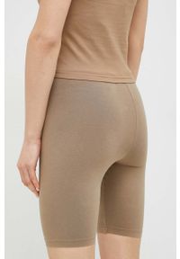 Fila szorty Collias damskie kolor zielony gładkie high waist. Stan: podwyższony. Kolor: zielony. Materiał: bawełna, skóra, dzianina. Wzór: gładki #3