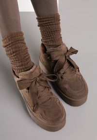 Born2be - Brązowe Sneakersy Vices w Stylu Śniegowców na Platformie z Ozdobnym Futerkiem Nalirea. Okazja: na co dzień, na spacer. Kolor: brązowy. Materiał: futro. Obcas: na platformie. Sport: turystyka piesza #4