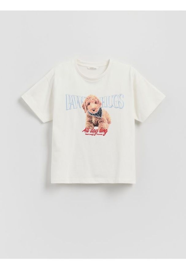 Reserved - T-shirt z nadrukiem - złamana biel. Materiał: bawełna. Wzór: nadruk