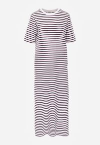 Born2be - Wielokolorowa Pudełkowa Sukienka z Bawełny w Poziome Paski Diove. Okazja: do pracy, na co dzień, na spacer. Kolor: wielokolorowy. Materiał: bawełna. Wzór: paski. Typ sukienki: proste. Styl: klasyczny, casual #2