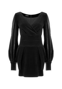 LA MANIA - Aksamitna sukienka Delano. Kolor: czarny. Typ sukienki: kopertowe. Styl: wizytowy. Długość: mini