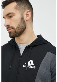 Adidas - adidas bluza męska kolor czarny z kapturem wzorzysta. Typ kołnierza: kaptur. Kolor: czarny. Materiał: materiał. Wzór: nadruk #5