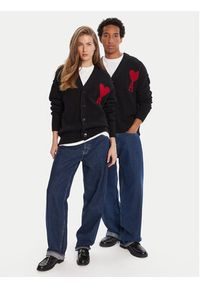 AMI PARIS Kardigan BFUKC006.018 Czarny Regular Fit. Kolor: czarny. Materiał: wełna
