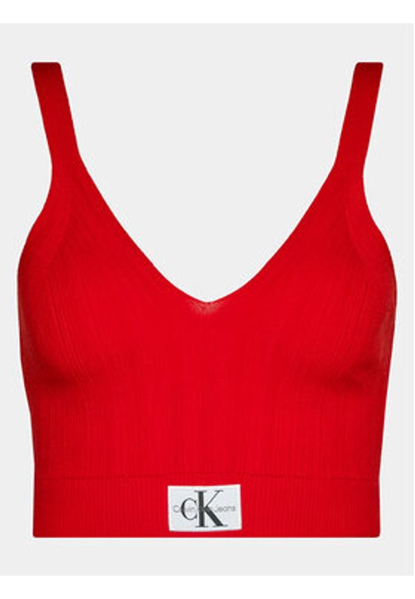 Calvin Klein Jeans Top Label J20J223152 Czerwony Slim Fit. Kolor: czerwony. Materiał: lyocell