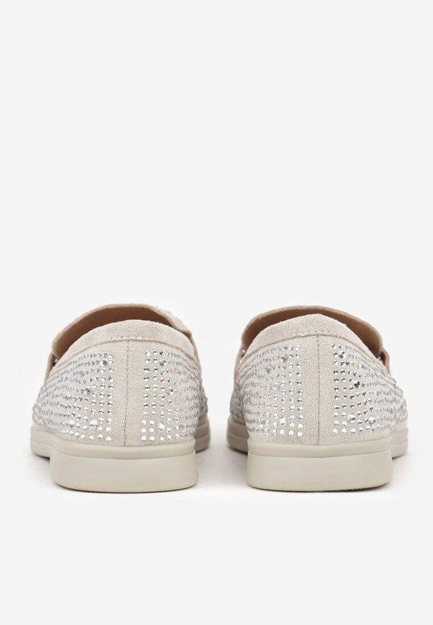 Born2be - Szare Mokasyny Ozdobione Cyrkoniami i Aplikacjami Isirsyss. Okazja: na co dzień. Kolor: szary. Materiał: jeans. Wzór: aplikacja. Styl: casual, elegancki