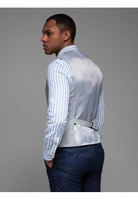 Ombre Clothing - Dopasowana strukturalna męska kamizelka z naszywanymi kieszeniami – szary melanż V2 - Rozmiar: XL. Kolor: szary. Materiał: poliester, materiał. Wzór: melanż. Styl: elegancki
