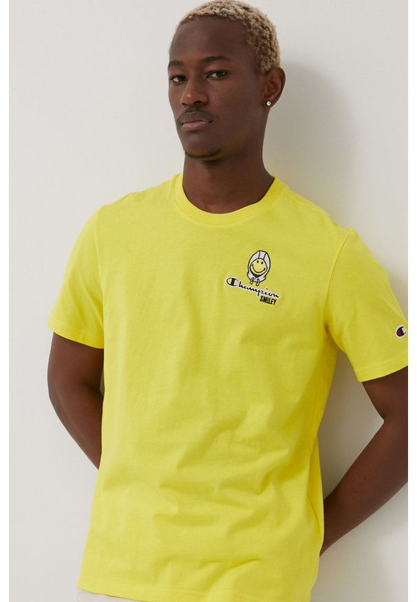 Champion t-shirt bawełniany CHAMPION X SMILEY kolor żółty z aplikacją. Kolor: żółty. Materiał: bawełna. Wzór: aplikacja