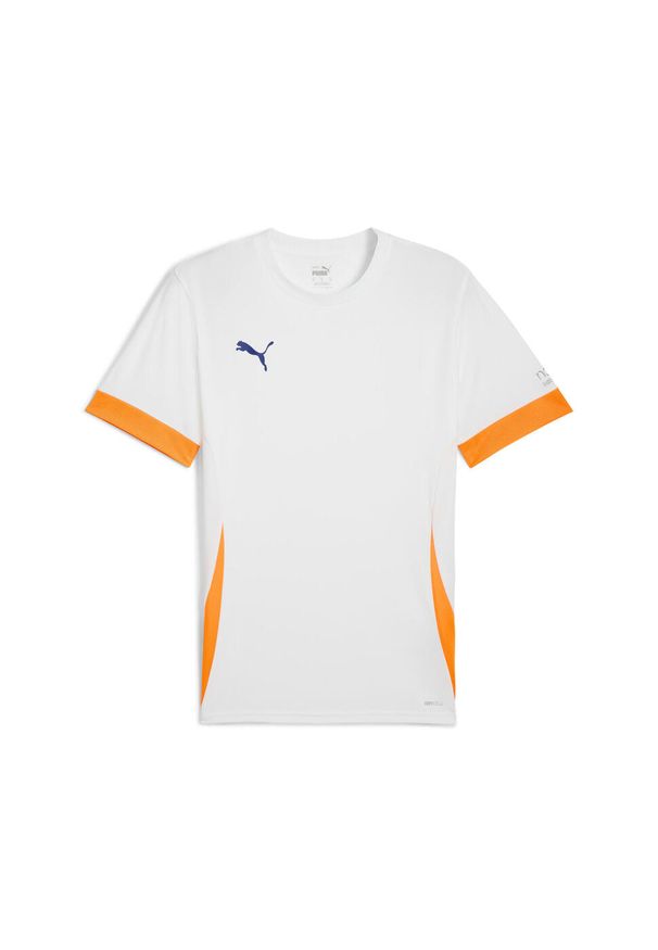 Puma - Męska koszulka do padla INDIVIDUAL PUMA White Vivid Blue Heat Fire Orange. Kolor: wielokolorowy, pomarańczowy, żółty, biały, niebieski