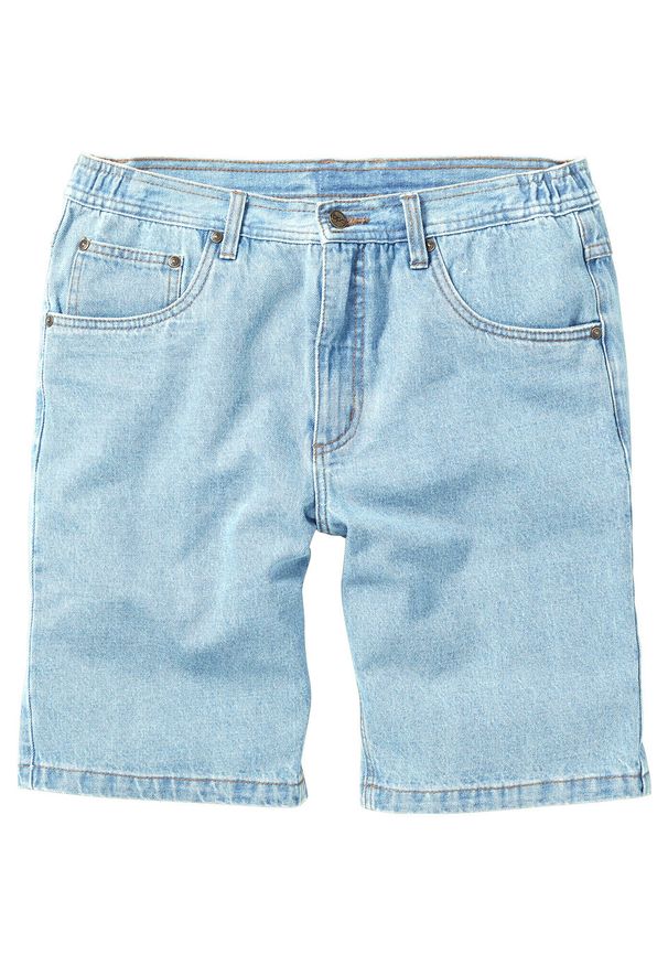 Bermudy dżinsowe z elastycznym paskiem po bokach Classic Fit bonprix niebieski "bleached”. Kolor: niebieski