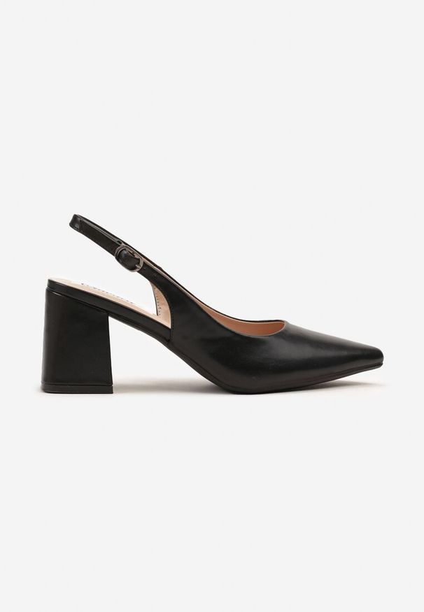 Born2be - Czarne Sandały na Słupku z Noskiem w Szpic i Odkrytą Piętą Teharia. Okazja: na co dzień. Kolor: czarny. Obcas: na słupku. Styl: casual, elegancki