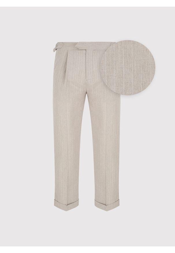 Pako Lorente - PAKO LORENTE - Spodnie męskie w prążek z lnem. Okazja: na co dzień. Materiał: len. Wzór: prążki. Sezon: lato. Styl: casual