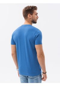 Ombre Clothing - T-shirt męski bez nadruku z guzikami - niebieski melanż V2 S1390 - XXL. Typ kołnierza: polo. Kolor: niebieski. Materiał: jeans, bawełna, poliester. Wzór: melanż #5