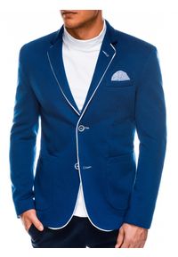 Ombre Clothing - Marynarka męska elegancka M81 - niebieska - XXL. Kolor: niebieski. Materiał: poliester, bawełna. Styl: elegancki