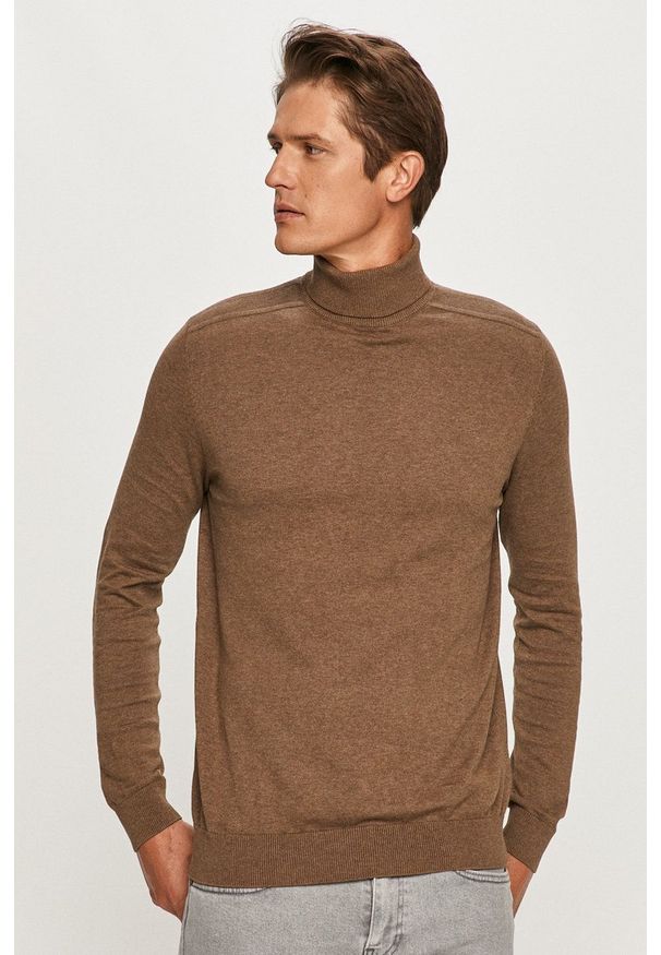 Selected Homme - Sweter. Typ kołnierza: golf. Kolor: brązowy. Materiał: materiał. Długość rękawa: długi rękaw. Długość: długie