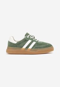 Renee - Zielone Zamszowe Sneakersy w Stylu Kultowych Tenisówek ze Skórzaną Wkładką Tenannia. Nosek buta: okrągły. Zapięcie: sznurówki. Kolor: zielony. Materiał: zamsz, skóra. Obcas: na obcasie. Wysokość obcasa: niski #6