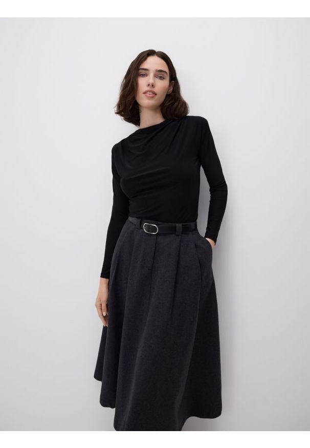 Reserved - Spódnica z wełną - ciemnoszary. Kolor: szary. Materiał: wełna