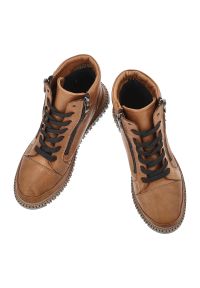 Brązowe Botki Artiker Wygodne Obuwie Damskie. Okazja: na co dzień. Zapięcie: sznurówki. Kolor: brązowy. Materiał: jeans, skóra. Styl: casual, elegancki, klasyczny #6