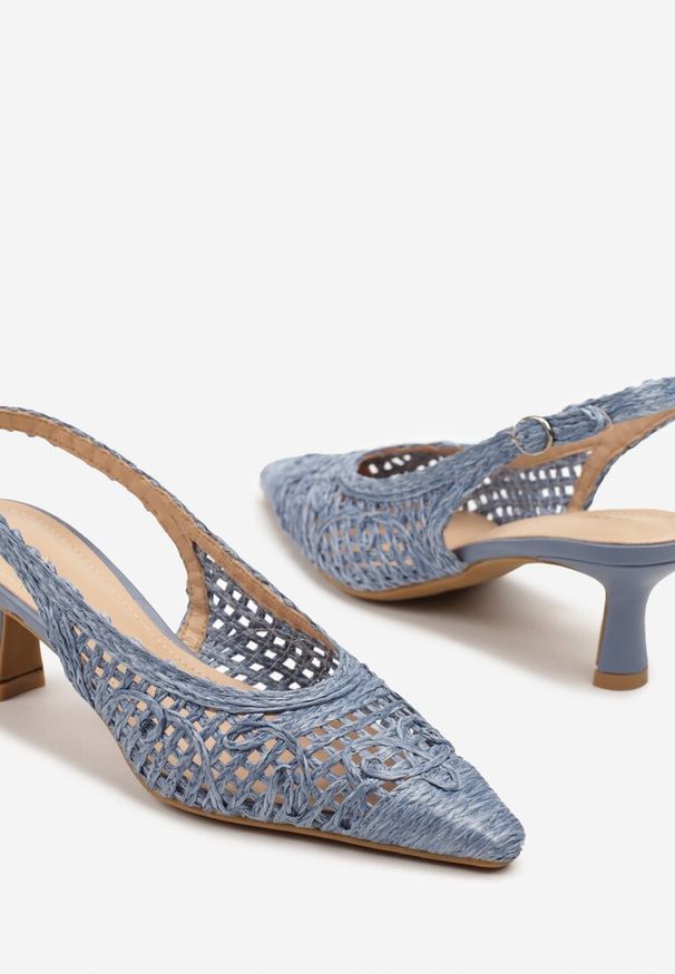 Renee - Niebieskie Sandały na Szpilce Vices Slingback z Ażurową Cholewką Nilanira. Okazja: na co dzień. Zapięcie: sprzączka. Kolor: niebieski. Wzór: ażurowy. Obcas: na szpilce. Styl: casual, klasyczny, elegancki