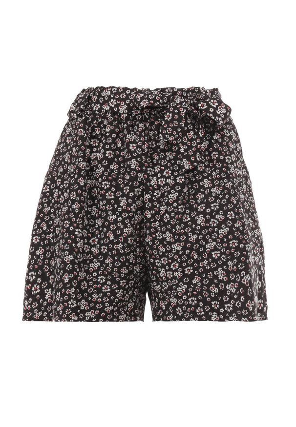 Born2be - Czarne Szorty Basime. Okazja: na plażę. Kolor: czarny. Materiał: tkanina, materiał. Długość: krótkie. Wzór: aplikacja, kwiaty. Styl: klasyczny