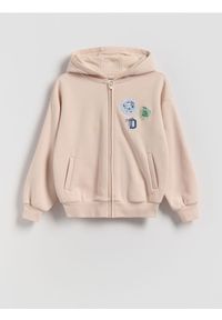 Reserved - Bluza z nadrukiem na plecach - kremowy. Kolor: kremowy. Materiał: bawełna. Wzór: nadruk