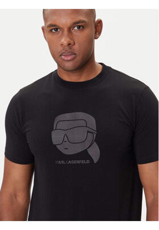 Karl Lagerfeld - KARL LAGERFELD T-Shirt 755032 554221 Czarny Regular Fit. Typ kołnierza: dekolt w karo. Kolor: czarny. Materiał: bawełna