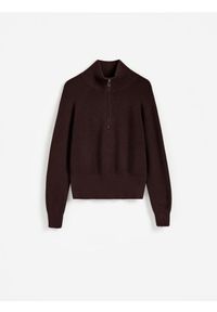 Reserved - Sweter z zapięciem na zamek - brązowy. Kolor: brązowy. Materiał: wiskoza, dzianina