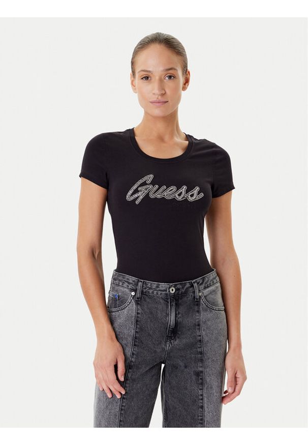 Guess T-Shirt W5YI16 J1314 Czarny Regular Fit. Kolor: czarny. Materiał: bawełna