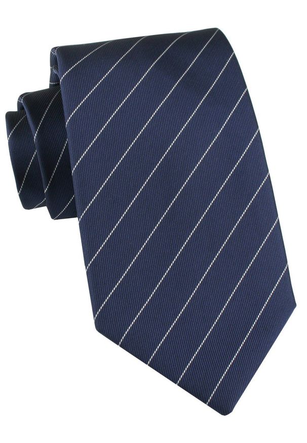 Elegancki Krawat Chattier - Granatowy w Prążek. Kolor: niebieski. Materiał: tkanina. Wzór: prążki. Styl: elegancki
