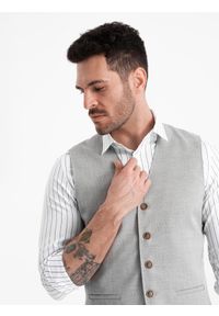 Ombre Clothing - Garniturowa żakardowa męska kamizelka bez klap - jasnoszara V1 OM-BLZV-0106 - XXL. Kolor: szary. Materiał: żakard. Wzór: gładki #5