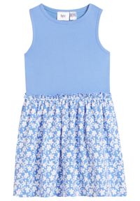 bonprix - Sukienka dziewczęca z dżerseju, z bawełny organicznej. Kolor: niebieski. Materiał: bawełna, jersey. Wzór: nadruk #1