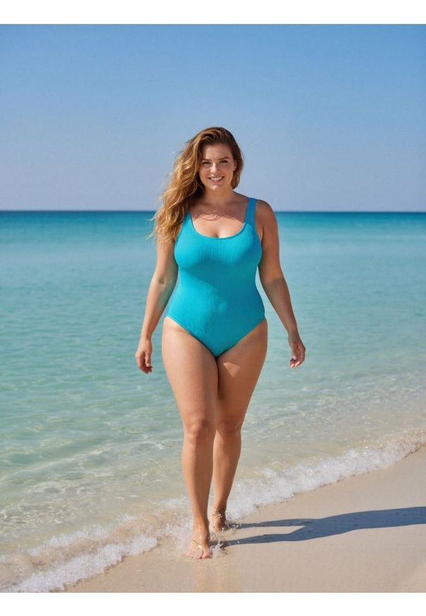 Sinsay - Jednoczęściowy prążkowany kostium kompielowy - turkusowy. Kolor: turkusowy. Materiał: prążkowany