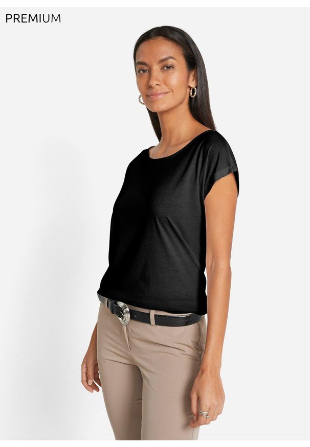 bonprix - Koszulka z domieszką jedwabiu. Kolor: czarny. Materiał: jedwab. Styl: elegancki, klasyczny