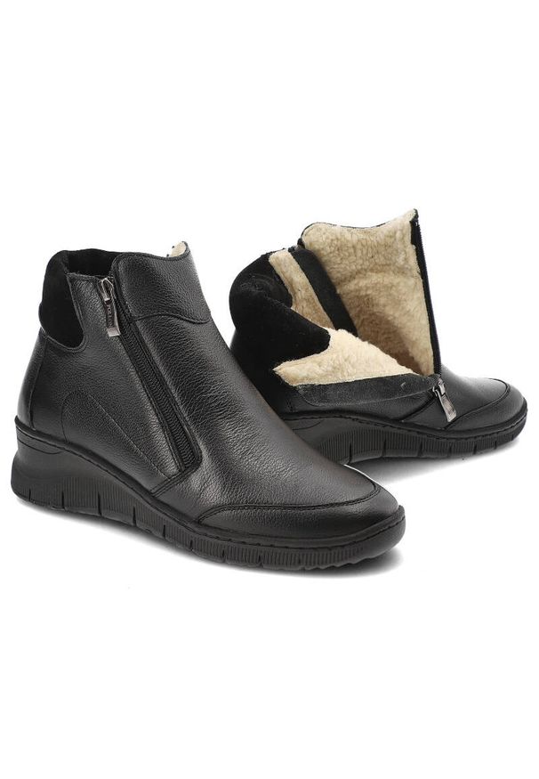 Czarne Botki Pollonus Damskie Wygodne Obuwie na Jesień. Okazja: na co dzień. Zapięcie: zamek. Kolor: czarny. Materiał: skóra. Sezon: jesień. Styl: elegancki, casual