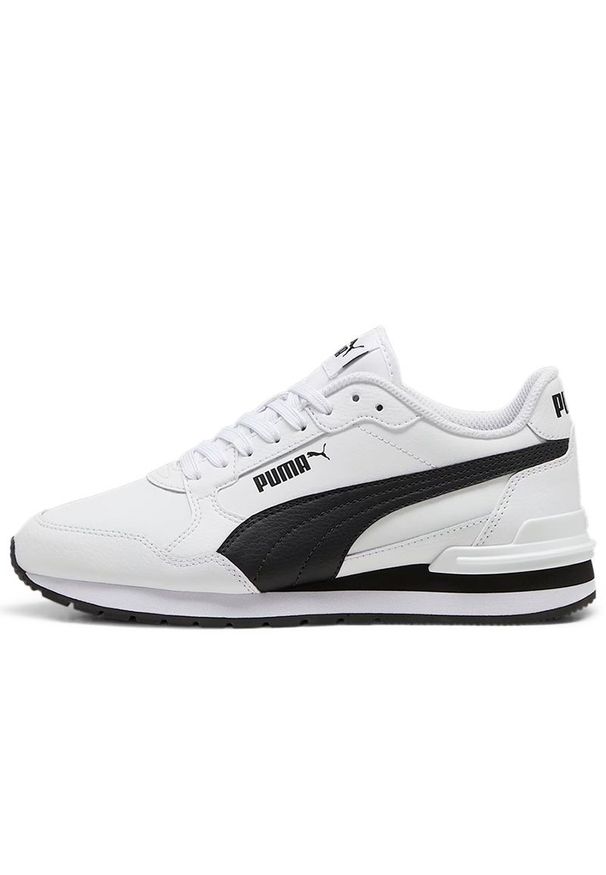Buty młodzieżowe Puma ST Runner V4 JR 39973603 - białe. Okazja: na co dzień. Zapięcie: sznurówki. Kolor: biały. Materiał: guma, skóra. Szerokość cholewki: normalna